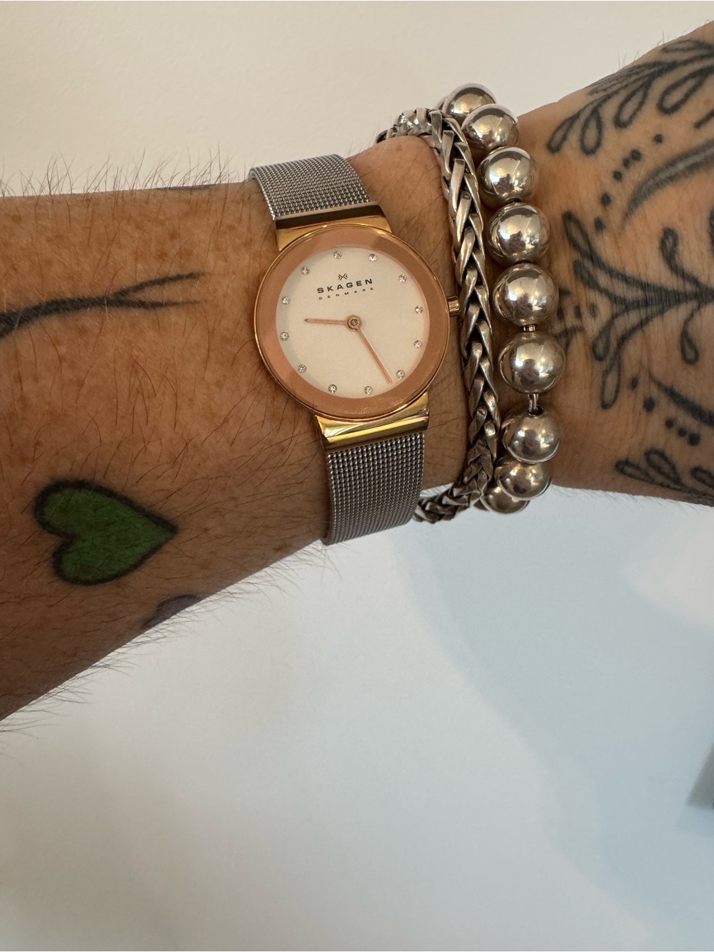 Skagen Women's Silver Mesh Watch with Rose Gold Dial